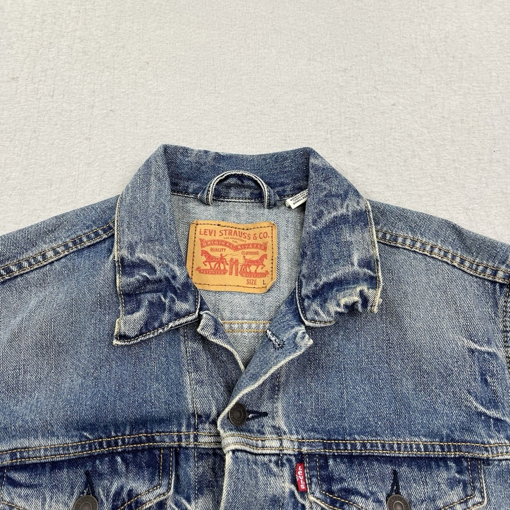 Levis Trucker Jacket Mens Large Blue Denim Type 3 Faded - Picture 3 of 14